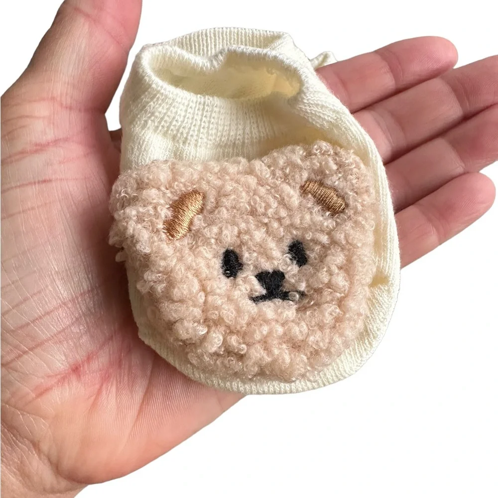Light Brown and Cream Bear Newborn Sock Booties
